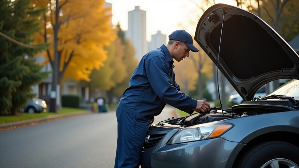 Essential tools of a mobile mechanic including impact wrench, multimeter, and cooling system tester